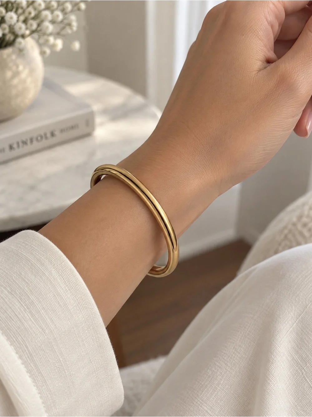 Minimalist Double Gold Bangle Bracelet - Women's Jewelry